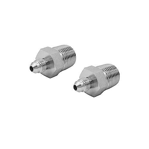 Image of (2-PACK) 2404-04-08 Hydraulic Hose Adapter Fitting 1 /4 inch Male JIC 37 Flare (7 /16 inch-20UNF) x 1 /2 inch Male (1 /2 inch-14NPTF) SAE Straight Pipe Joints Tube Connector Carbon Steel