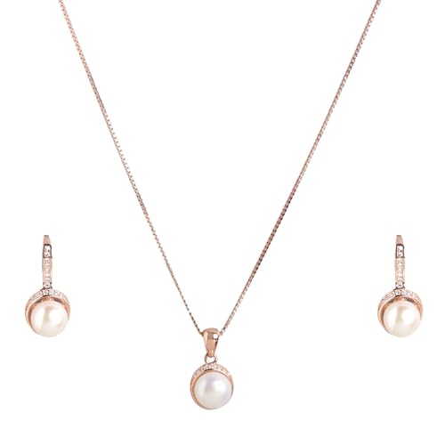 ZAVYA 925 Sterling Silver Embellished Pearl Rose Gold Plated Jewelry Set | Gift for Women and Girls | With Certificate of Authenticity and 925 Hallmark (B0CKNFFHRN) Amazon Price History, Amazon Price Tracker