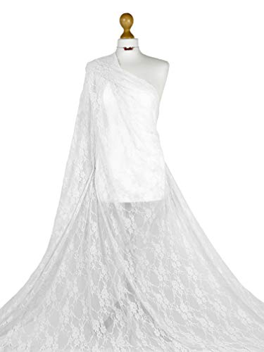 Qualité supérieure | Dentelle florale extensible | Dentelle de mariée extensible dans les 4 sens | Tissu en dentelle pour couture | Tissus (blanc, 1 m)
