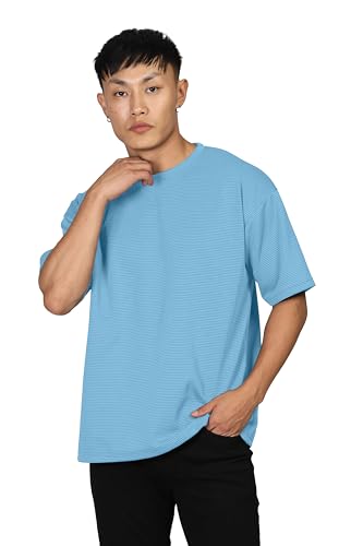 Image of SHODOX Men Oversized T Shirt Solid Dotted Design | Round Neck Loose Fit Drop Shoulder Casual T-Shirt for Men