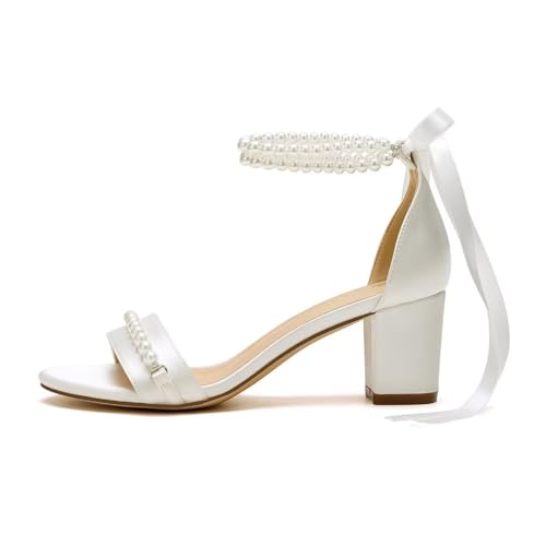 Block Heel Wedding Sandals Pearl Wedding Shoes for Bride Open Toe Bridal Shoes Chunky Heel Sandals3