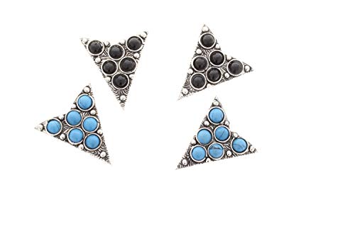 HHH Design Set of 2 Black and Turquoise Stone Collar Tips - Silver Finish Western Collar Tip - Dress Shirt Collar Stays - Collar Stays for Men & Women