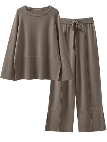 ANRABESS Womens 2 Piece Outfits Oversized Knit Sweater Set Wide