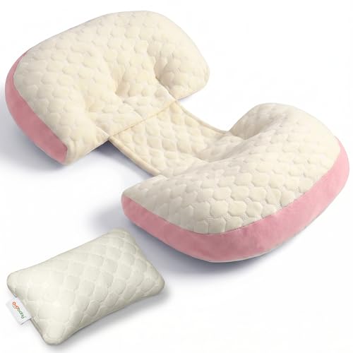 Image of OYO BABY Pregnancy Pillow H-Shape Adjustable Maternity Pillow | Velcro-Fit Belly & Back Support for Side Sleeping | Relieves Waist, Hip & Back Pain | Compact Pregnancy Support Pillow for Comfort- Pink