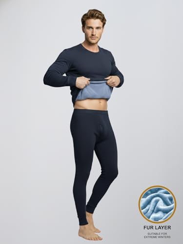 Image of Lux Cozi HEATEK Men's Round Neck Full Sleeve Skin Friendly Winter Wear Thermal Top and Bottom Set | Fleece Winter Body Warmer Thermal Set | Style 888