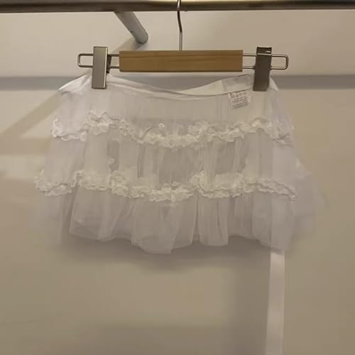 Women Half Skirt Lace Ruffle Adjustable Tie Ruffle Mesh Casual Short Skirts Hip Scarf Skirt Covering for Wedding Parties Black4