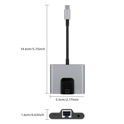 Adaptador Ethernet a USB C Gigabit con conector de audio tipo C de 3.5 mm para teléfono y PC 5