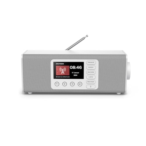 Hama Digitalradio (DAB Radio mit großem Display, Küchenradio, DAB+/FM/Bluetooth zum Streamen, Seniorenradio mit einfacher Bedienung, Radiowecker, kleines Stereo-Radio mit gutem Empfang) weiß