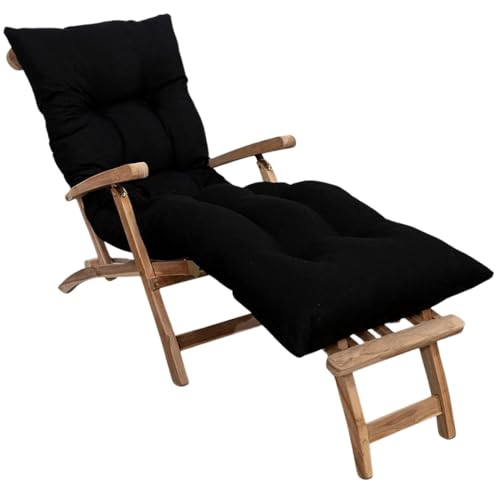bananair - Cojìn Tumbona Exterior - Grueso, Suave y Duradero - Muy Cómodo, Generosamente Acolchado con Espuma - Cojines Exterior Jardín, Fácil de Instalar (195 x 65 x 15 cm, Negro)