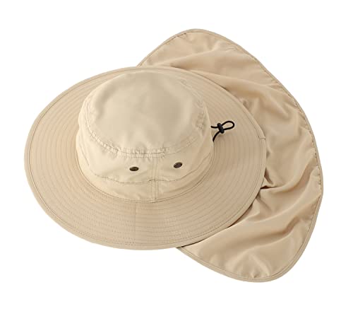 Image of Home Prefer UPF50 Mens Sun Hat with Neck Flap Quick Dry UV Protection Cap Womens Wide Brim Fishing Hat Neck Flap Beach Garden