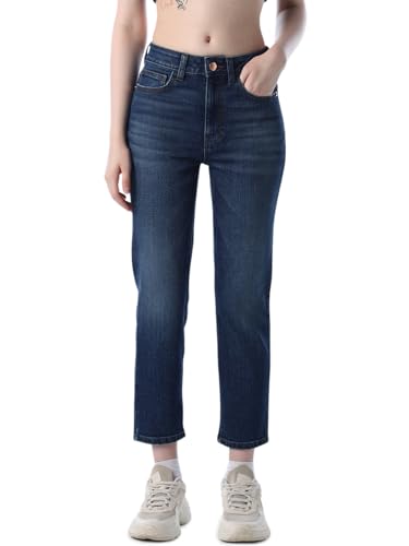 Image of ONLY Women's Solid Slim Fit High Rise Blue Jeans