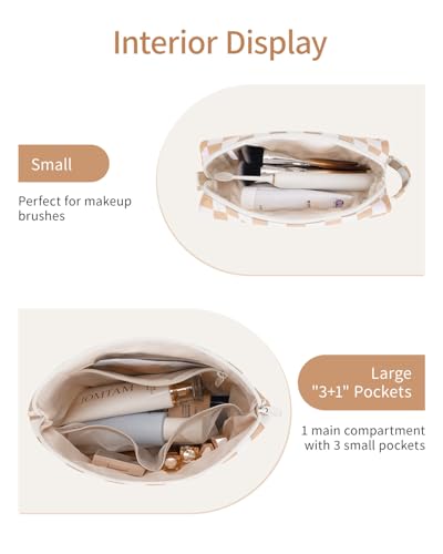 Narwey Checkered 2 Piece Personalized Initial Makeup Bag Cosmetic Bags, 6 8 10 11 12 13 14 16 18 Years Old Birthday Gifts for Women Teen Girl Gifts Trendy Stuff, Travel Toiletry Bag (Brown Letter S)4