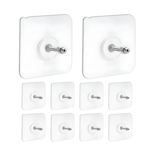 Image of Zulaxy Adhesive Screw Hooks for Wall Without Drilling, 10 Pack Adhesive Screw Hooks for Wall Heavy Duty Strong Nail Free Hanging, Kitchen Accessories Items (Nail Hook, Transparent) Stainless Steel