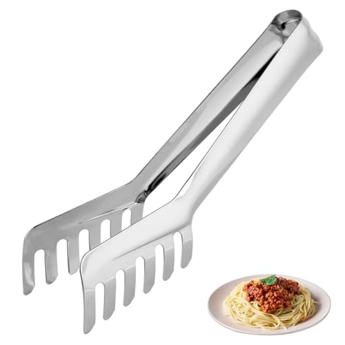 Hominas Pinza Spaguetti 19 cm, Pinza Forma de Peine de Fideos Servidor de Acero Inoxidable para Servir Pasta Espaguetis, Plata