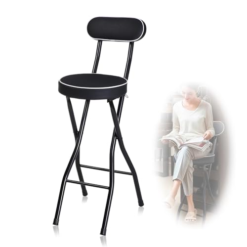 Gepolsterter klappbarer Barhocker, hohe Rückenlehne, Küchentheke, Frühstücksstuhl, tragbar, Garten, Party, Büro, 55 cm, platzsparendes Design