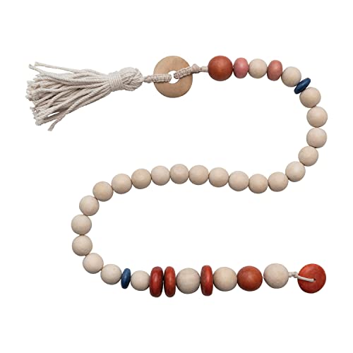 Creative Co-Op Wood Bead Garland with Cotton Tassel