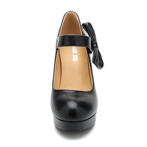 Image of MAIERNISI JESSI Women's Platform Mary Jane Pumps with Bow, 3.94 Inch Block Heel Dress Shoes