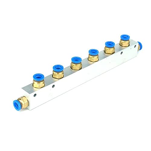 A Kit Push Fit 8mm 6 Way Pneumatic Air Manifold Block Splitter with Couplers