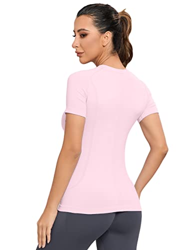 Image of MathCat Seamless Workout Tops for Women, Short Sleeve Compression Athletic Shirts Soft Yoga Gym Tops XS-XL