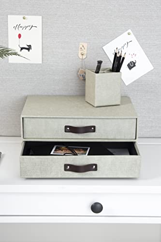 Bigso Box of Sweden Caja con cajones para documentos y material de oficina – Organizador de escritorio con 2 cajones – Organizador de documentos de tablero de fibras y papel de aspecto de lino – beige - imagen 2