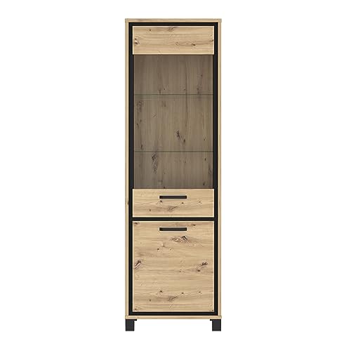 FORTE Trondheim Vitrine mit 2 Türen, Holzwerkstoff, Artisan Eiche kombiniert mit Schwarz Eiche, 64,4 x 209 x 41,5 cm