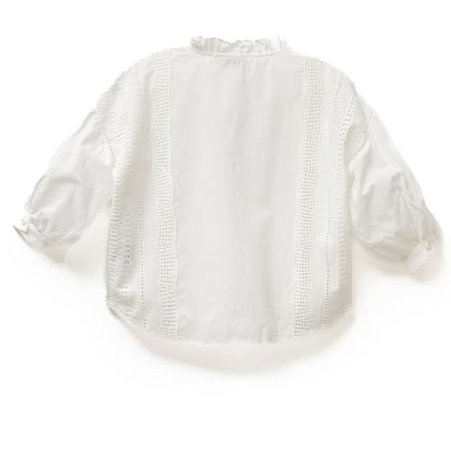 CUENTO Girls Cotton Shirt- Ruffle V Neck, Embroidered, Long Sleeves, Pull On Closure, Casual Top, Everyday Wear_P2