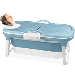Froadp Opvouwbare badkuip voor volwassenen, mobiele babybadkuip met afdekking, legplank en leuningen, vrijstaand, inklapbaar, draagbare douchebadkuip voor badkamer en outdoor