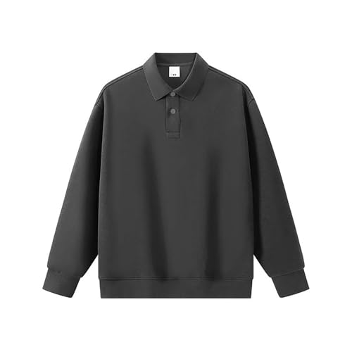 Sudadera de manga larga con cuello polo para hombre, suave, con solapa de botón, cómoda de llevar informal, para uso diario en la oficina y actividades de ocio, gris oscuro, XL