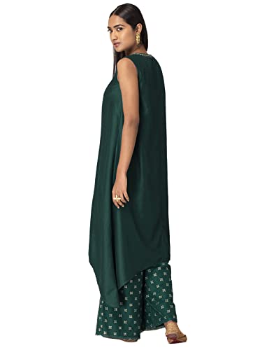 Image of Indya Women's Green Lace Detailed High Low Kurta