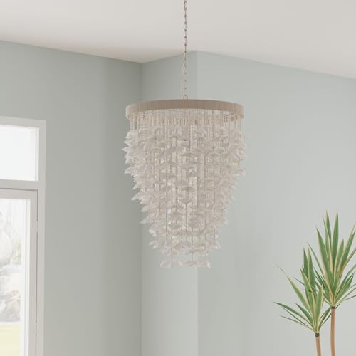 KOUBOO Seashell Ceiling Chandelier, Modern & Clamrose Shells Chandeliers & Ceiling Lights - Farmhouse, Crystal Fixtures for Bedrooms, Dining Rooms, Living Spaces, White - Image 5