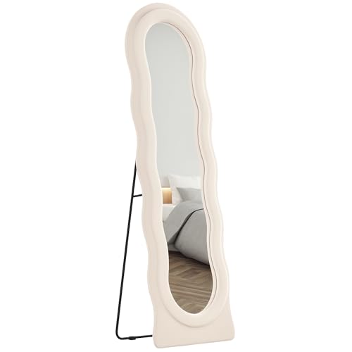 Homcom Espejo De Cuerpo Entero 160x50 Cm Espejo De Pie O De Pared Diseño Ondulado Marco Con Tela De Terciopelo Para Salón Dormitorio Crema Homcom Espejo De Cuerpo Entero 160x50 Cm Espejo De Pie O De Pared Diseño Ondulado Marco Con Tela De Terciopelo Para Salón Dormitorio Crema