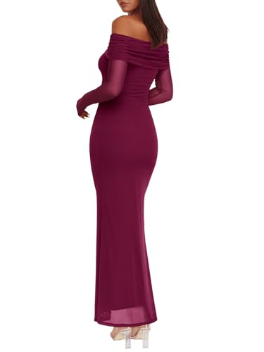 Image of REORIA Women's Off Shoulder Long Sleeve Bodycon Maxi Dresses