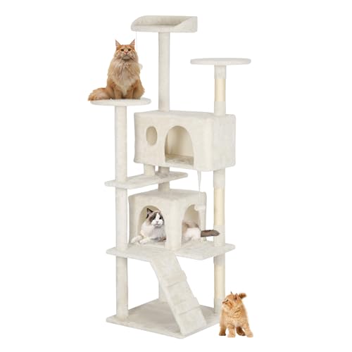 Image of BestPet | 62 inch Cat Tree Tower | Beige | Sturdy Multi-Level Cat Tree