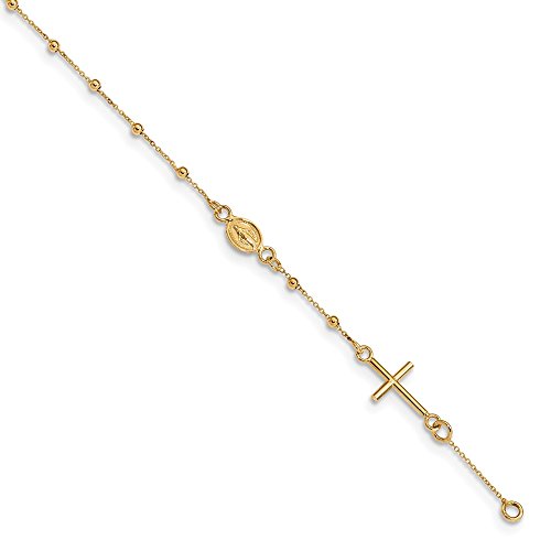 FB Jewels Solid 14K Yellow Gold Polished 6.5In Cross Rosary Bracelet
