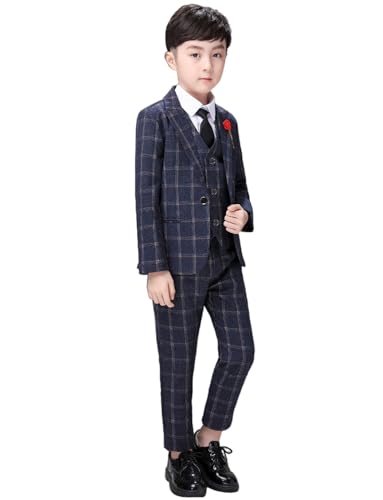 Costume à carreaux garçon avec veste à un bouton et gilet Kromoc pour mariage
