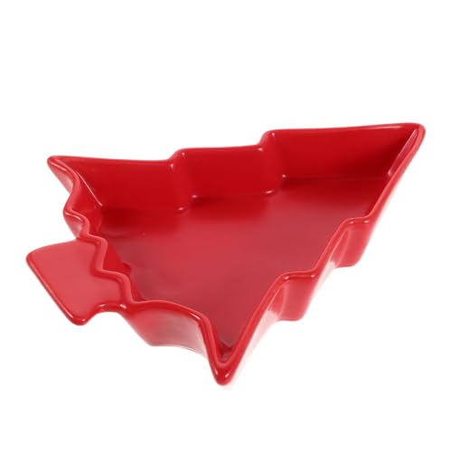 Plato de cerámica con forma de árbol de Navidad rojo para servir aperitivos 2