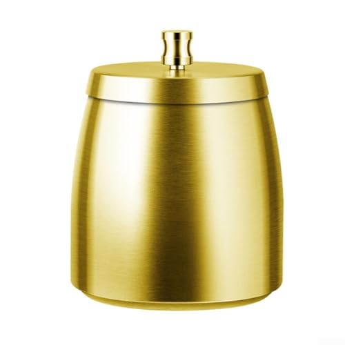 Posacenere in acciaio con coperchio, posacenere, resistente, con base antiscivolo, per esterni e interni (oro)