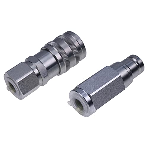 Image of JZGRDN Flat Face Hydraulic Quick Connect Coupler Set 3 /8 inch NPT Thread with Dust Caps 3 /8 inch