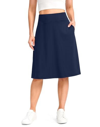 Viodia 25" Knee Length Long Skorts for Women with Pockets Dressy Casual Midi Skort Summer Travel Modest Skirts Navy M