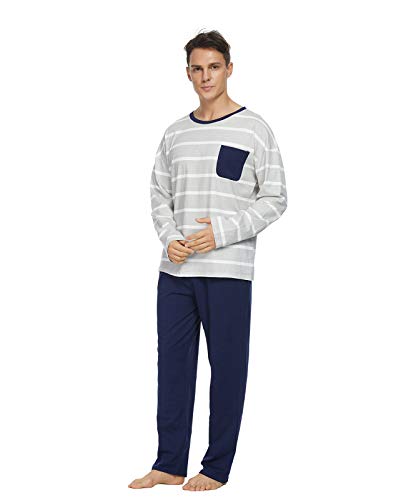 GOSO Pajamas for Men-100% Cotton Mens Pajamas Set Lightweight Long Sleeve Top & Bottom Pjs Set Lounge Sleepwear4