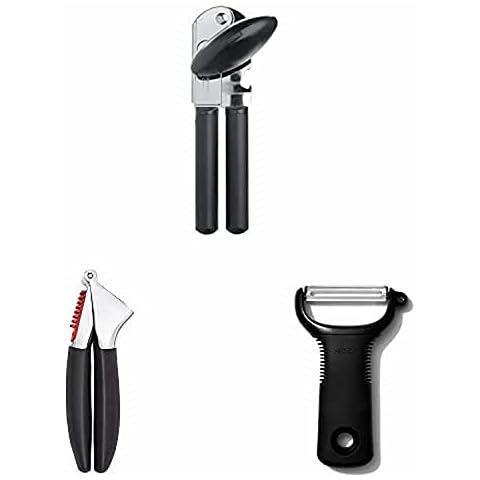 OXO Good Grips Dosenöffner mit weichen Griffen + OXO Good Grips Knoblauchpresse + OXO Good Grips Y-Sparschäler Cover