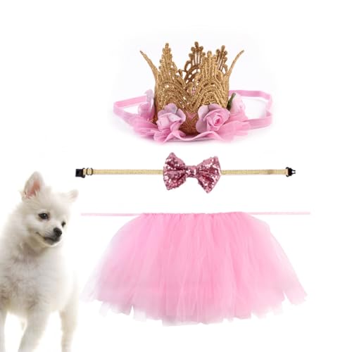 Disfraz para perro rosa POPETPOP conjunto con tutu y accesorios miniatura 6
