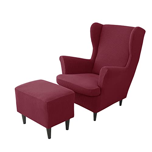 Funda elástica para sillón orejero y reposapiés ideal para salones familiares