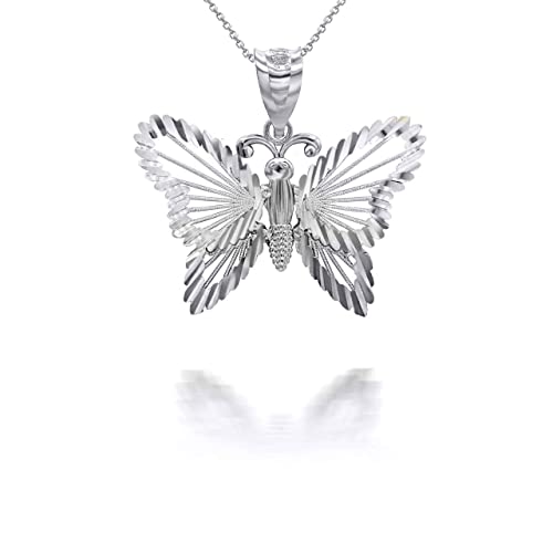 Elegant 10K White Gold Sparkle-Cut Butterfly Pendant