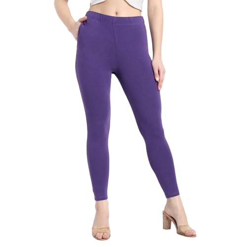 Image of ONE SKY Women Ankle Length Leggings | Premium Cotton Modal Spandex Blend | High Waist Stretchable & Bio-Washed Fabric | Colour-Lock | Ethnic Leggings for Women