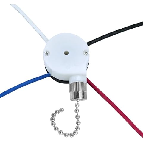 Ceiling Fan Switch Zing Ear ZE-208S E89885 3 Speed 4 Wire Pull Chain Switch with 4 Pre-Installed Wires Light Fan Switch Replacement (Silver) Cover
