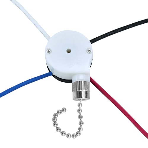 Image of Ceiling Fan Switch Zing Ear ZE-208S E89885 3 Speed 4 Wire Pull Chain with 4 Pre-Installed Wires Light Fan Switch Replacement (Silver)