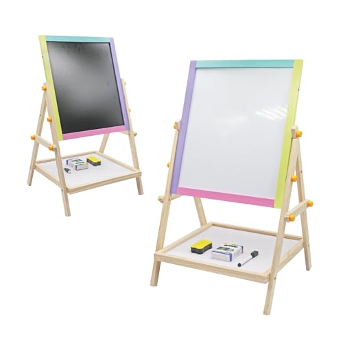 Buddy Baby Creative Board- Pizarra creativa infantil Montessori - Doble Cara con Caballete - Incluye caja de tizas, 2 Borradores y 1 Boli - Dimensiones: 65x37x35