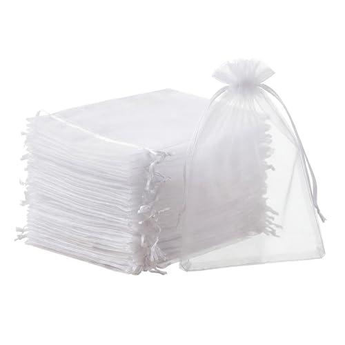 Naler 50 Stück Organza groß 20x30cm - Weiß Organzabeutel Säckchen mit Kordelzug für Geschenke Hochzeit Taufe Adventskalender Lavendelsäckchen & Schmuck