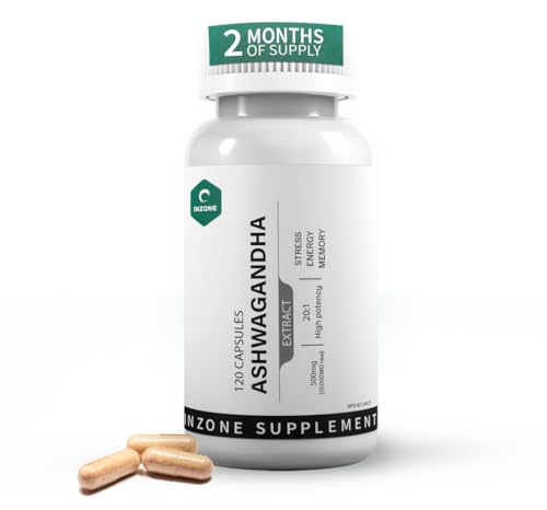 Inzone Organic 120 Ashwagandha Capsules – 10,000mg – Extra Strength Highest Potency Ashwagandha Supplement – Natural Stress Relief Supplements, Mood Support, Immune, Focus, & Energy Enhancer